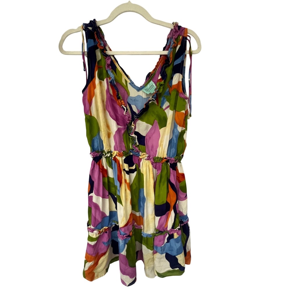 True Destinations Abstract Multi-Color Ruffle Tiered Mini Dress Womens Medium